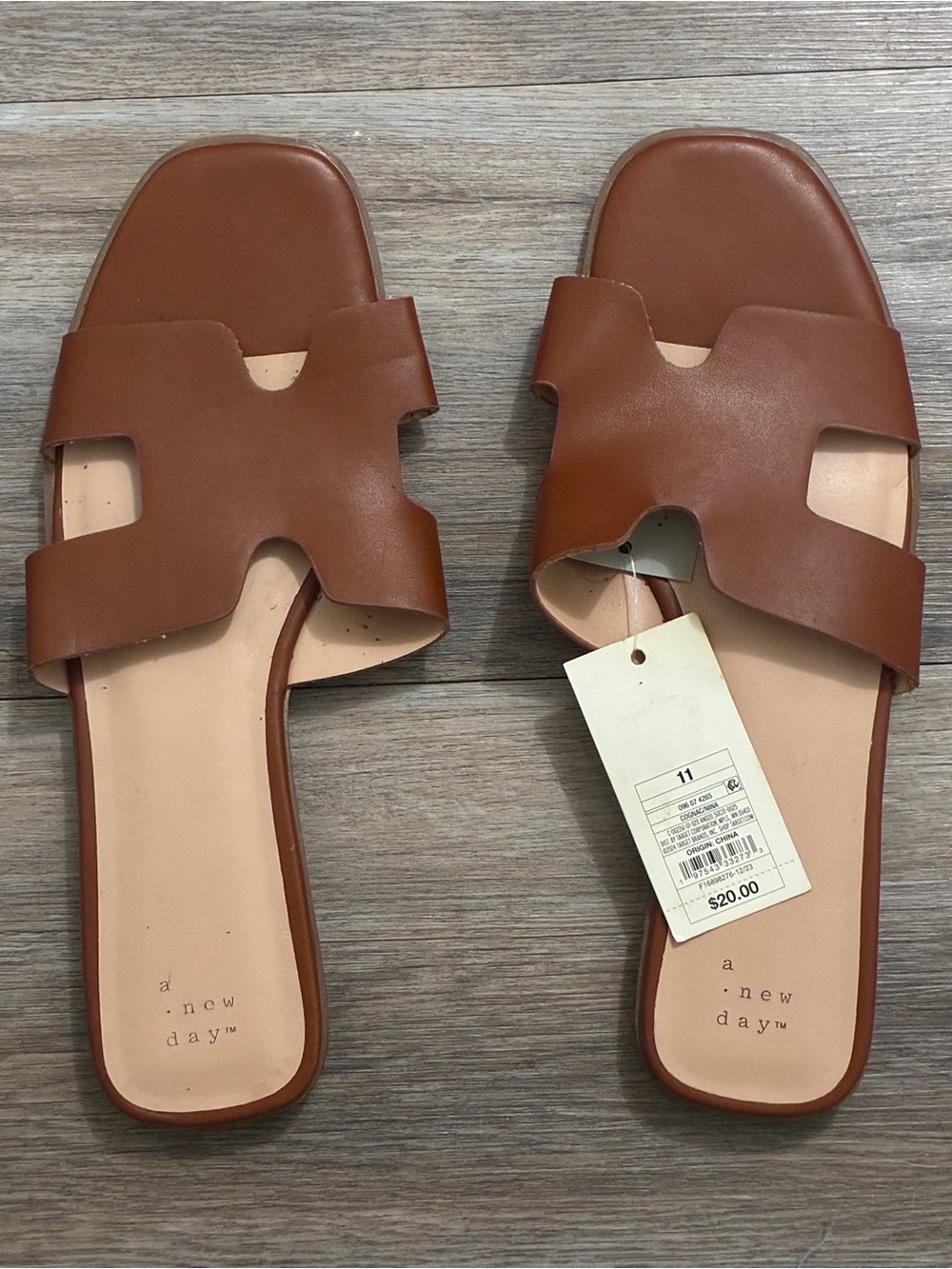 a new day Tan Brown Slide Sandals with Cutout Strap - Women's 11 — NWT